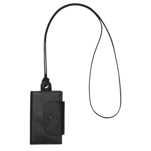 Le Pliage Cuir Card holder with necklace, Black