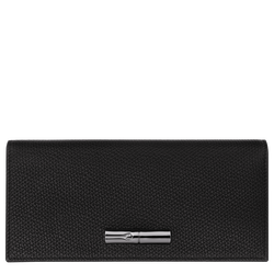 Carteira continental comprida Le Roseau , Pele - Preto