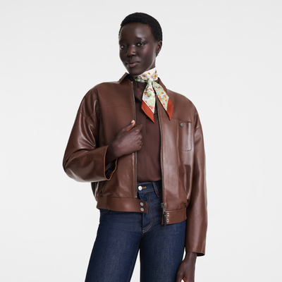 Bandeau Frise Fleurie , Soie - Cognac