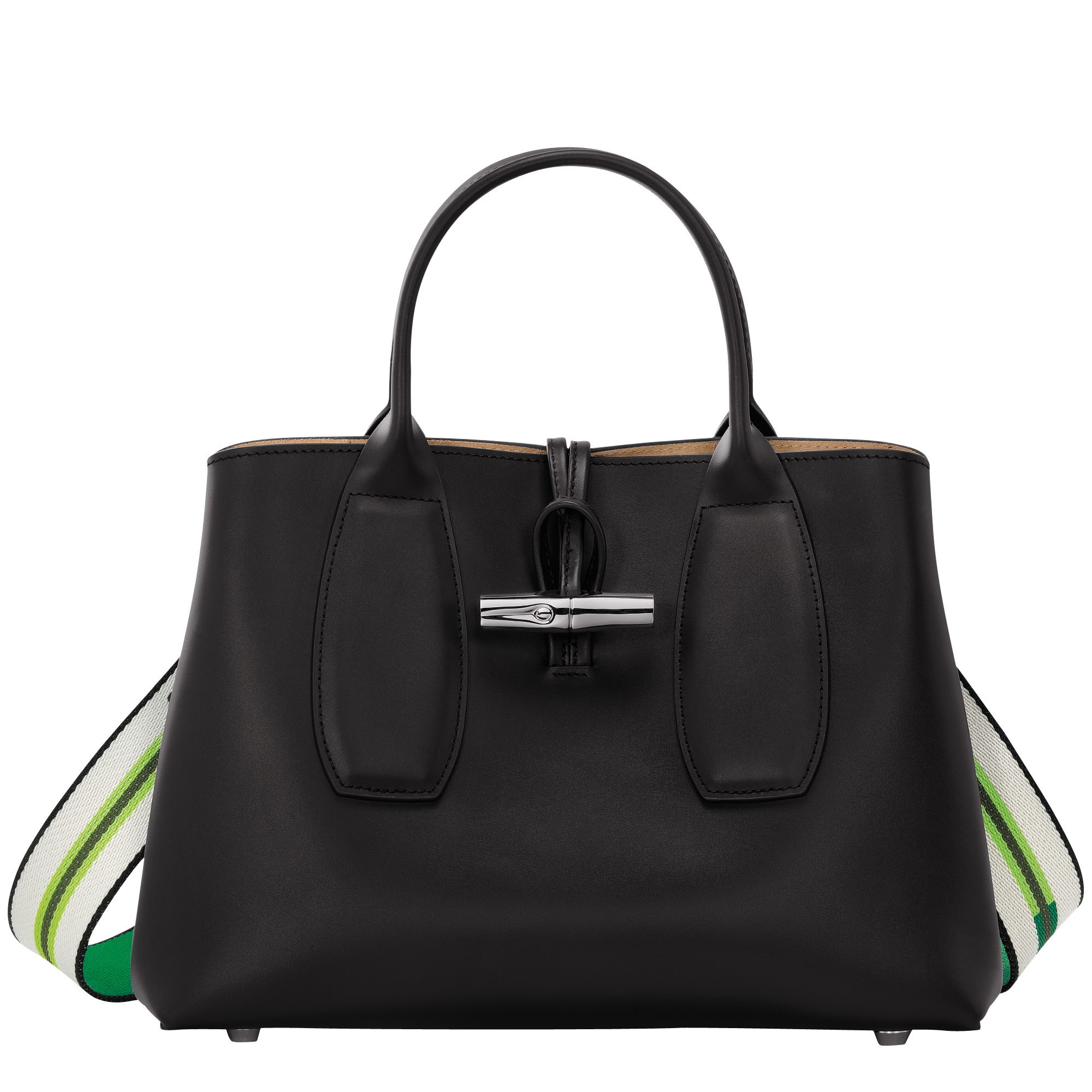 Longchamp Roseau M Black Leather Shoulder Bag