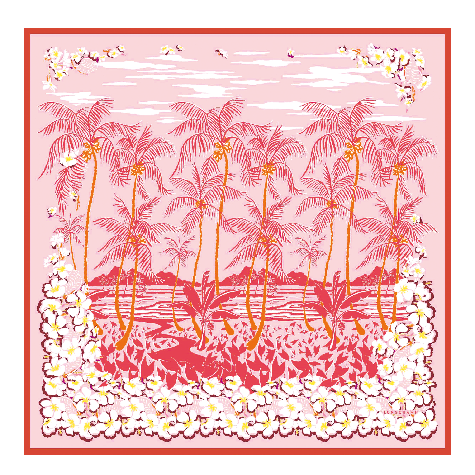 Fleurs Hawaïennes Carré de soie 90, Sienne