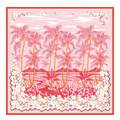 Carré de soie 90 Fleurs Hawaïennes , Soie - Sienne - Vue 1 de 2