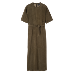 Leather long dress , Khaki - Leather