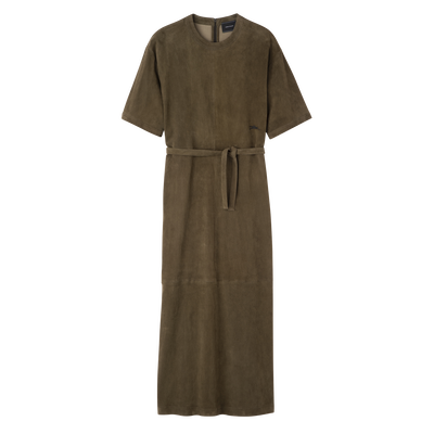 Leather long dress , Khaki - Leather