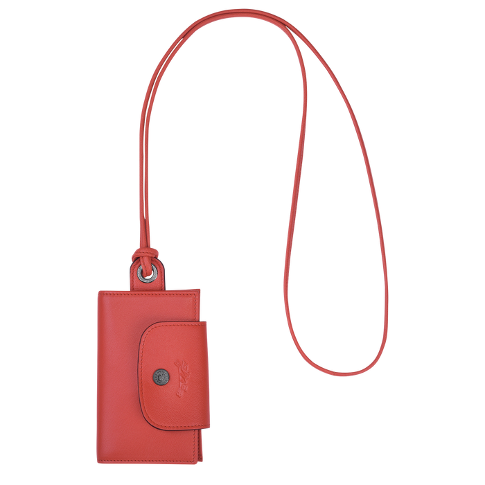Le Pliage Cuir Card holder with necklace, Terracotta