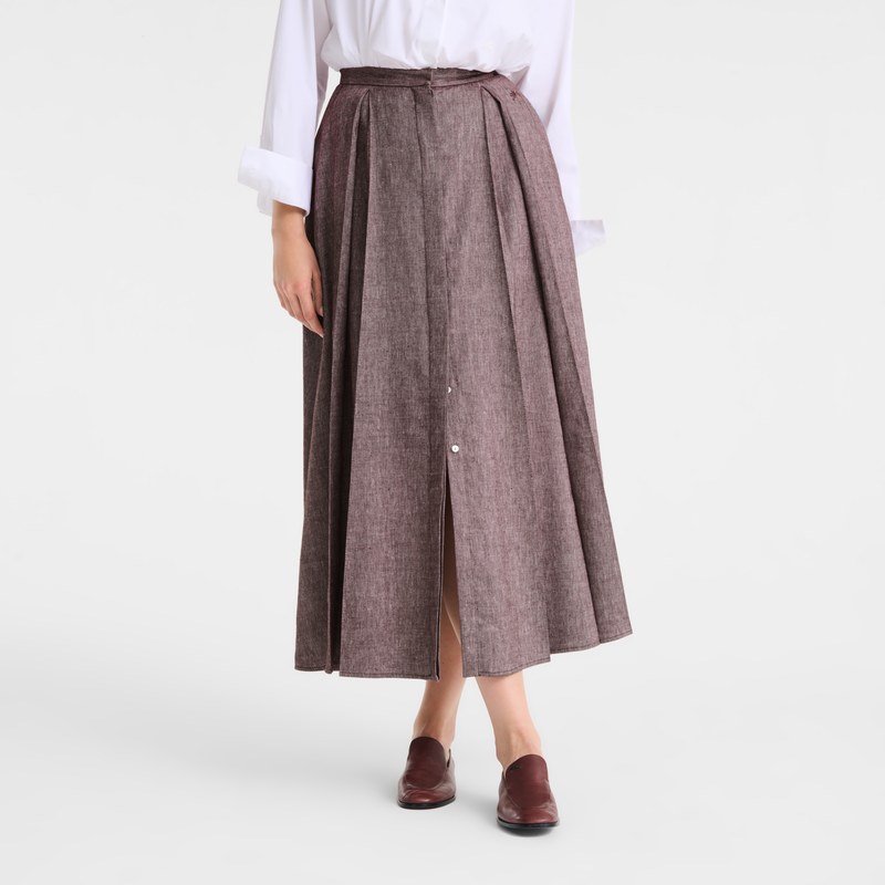 Midi skirt , Burgundy - Linen  - View 3 of  4