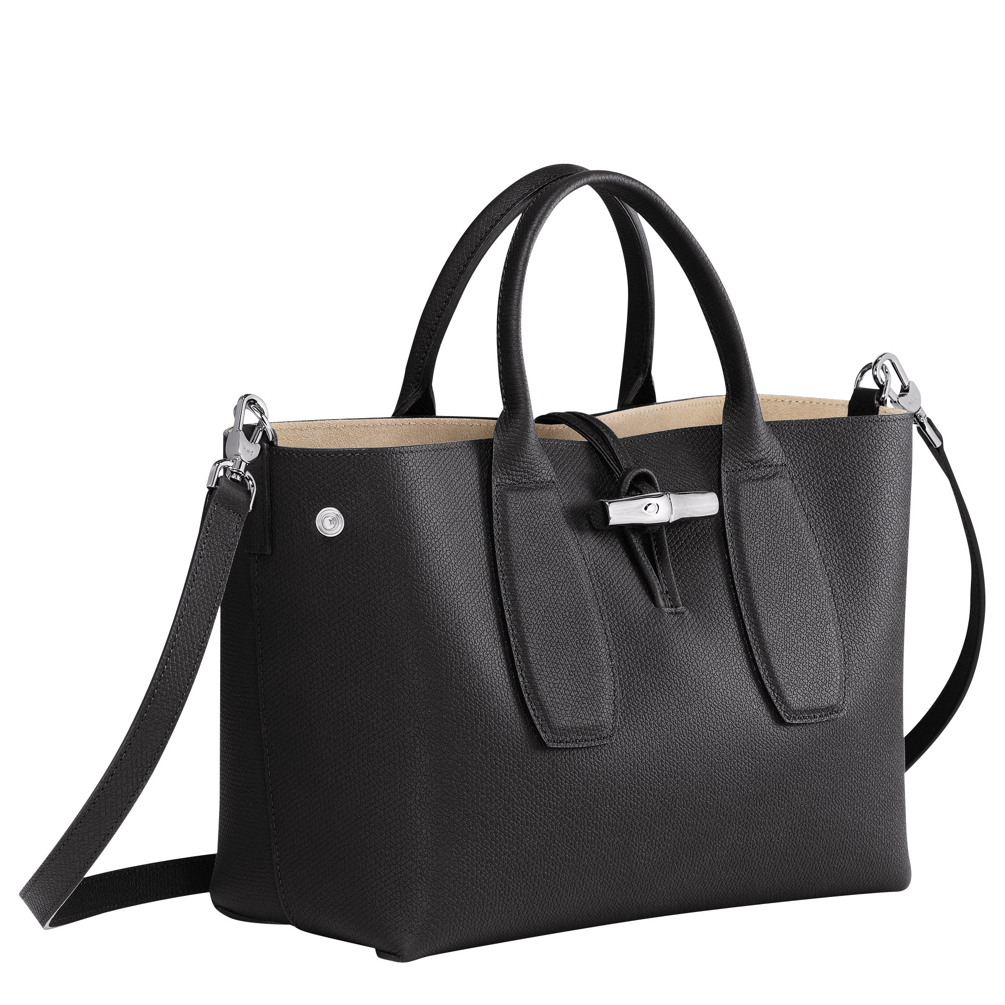 Longchamp Roseau Heritage Black Leather Tote Bag