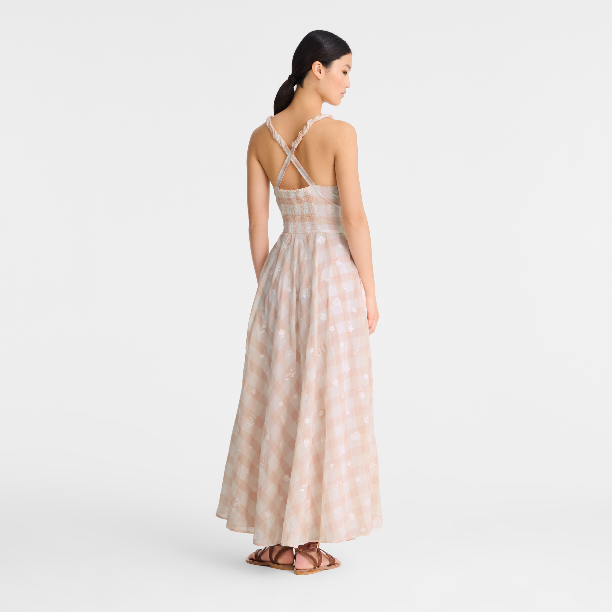Long dress Ballerina - Vichy jacquard embroidered 6 US | Longchamp US Long dress Ballerina - Vichy jacquard embroidered 6 US | Longchamp US