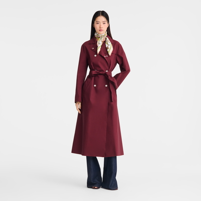 Trench coat , Burgundy - Water-repellent technical canvas