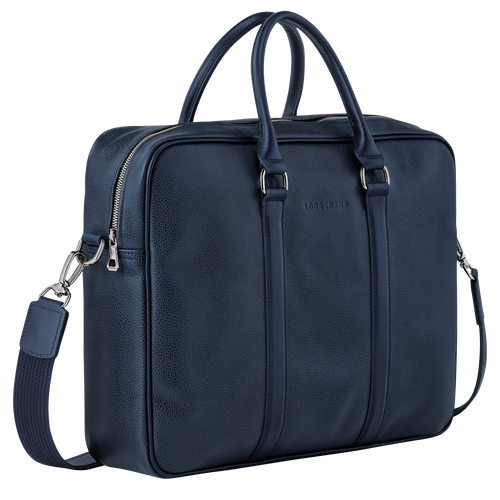Le Foulonné M Briefcase , Navy - Leather - View 3 of  5