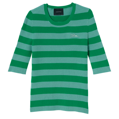 T-Shirt in Strickware, Gras/Aquamarin