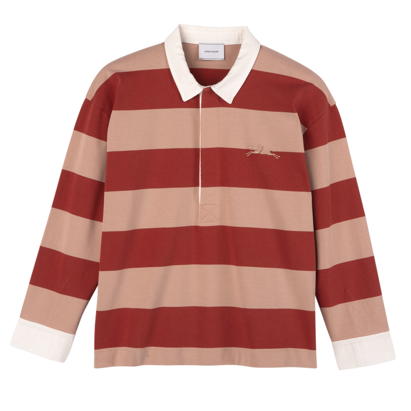 Camisa polo , Jersey a rayas - Crema/Coral  - Vista 1 de 5