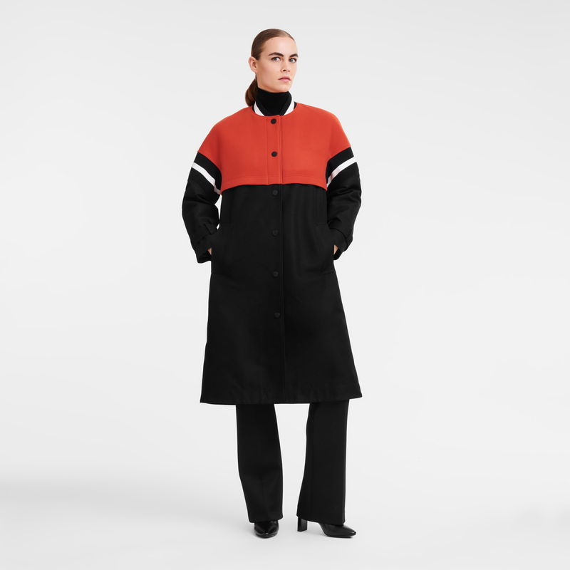 Trench esprit teddy Gabardine et drap de laine Noir Longchamp FR