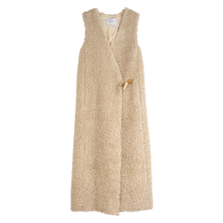 Long cardigan , Ecru - Faux fur