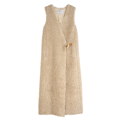Langer Cardigan , Webpelz - Ecru