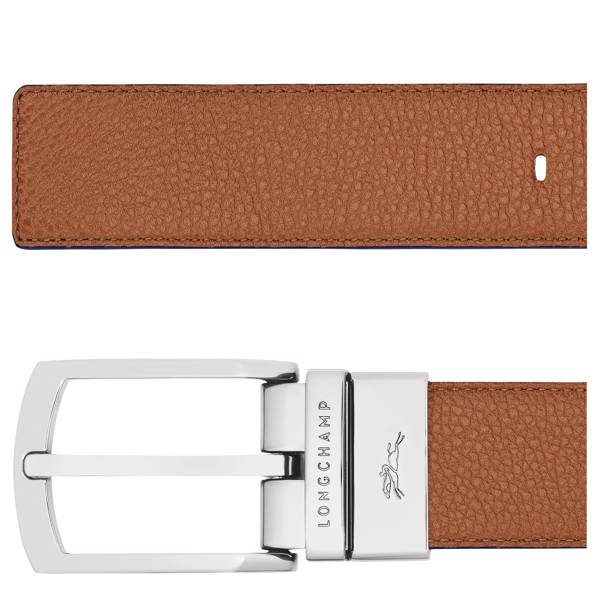 Le Foulonn&eacute; Men's belt, Caramel/Navy