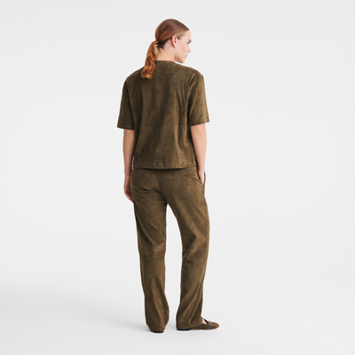 null Leather straight pants, Khaki