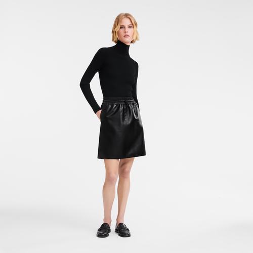 Jupe en cuir avec empiecement a la ceinture Cuir Noir Longchamp FR