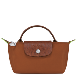 Le Pliage Green Pouch with handle , Cognac - Recycled canvas