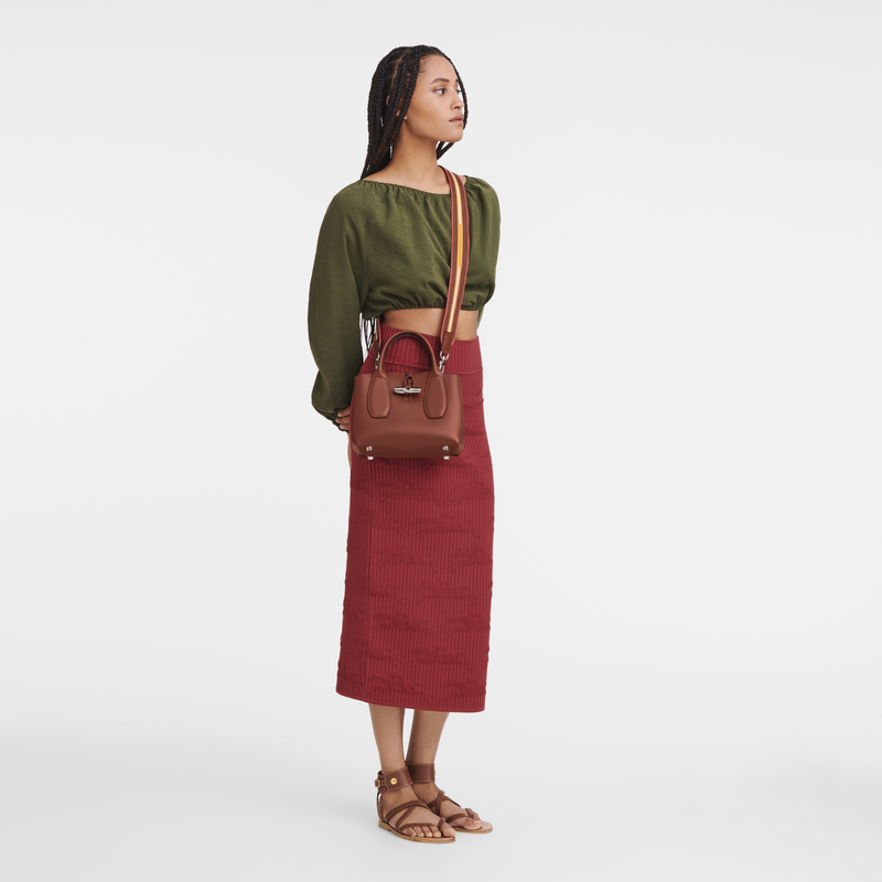 Borsa con manico S Roseau Pelle Mogano Longchamp IT