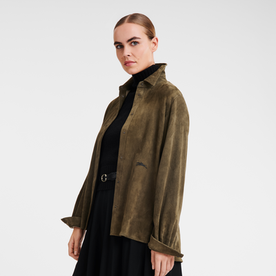 null Straight leather shirt, Khaki