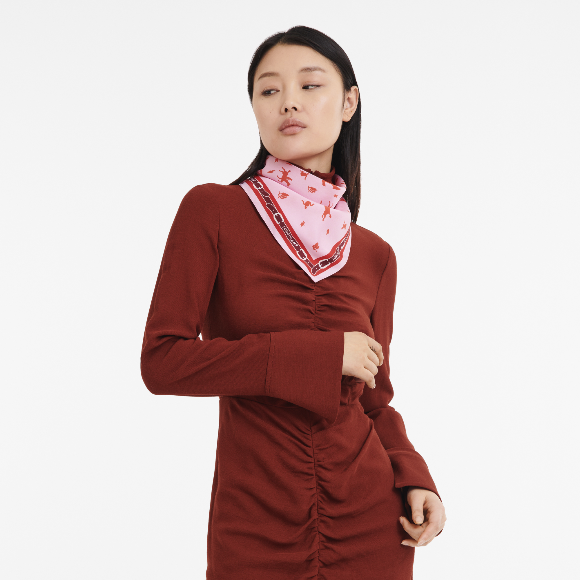 Longchamp 80's Silk scarf 50, Pink/Orange