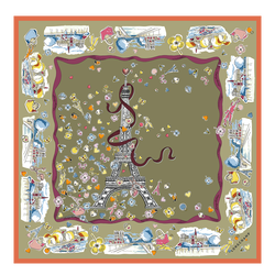 Equestrian Tower Silk scarf 50 , Artichoke - Silk