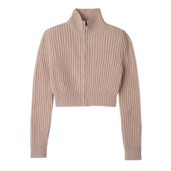 Zip collar short cardigan , Nude - Knit