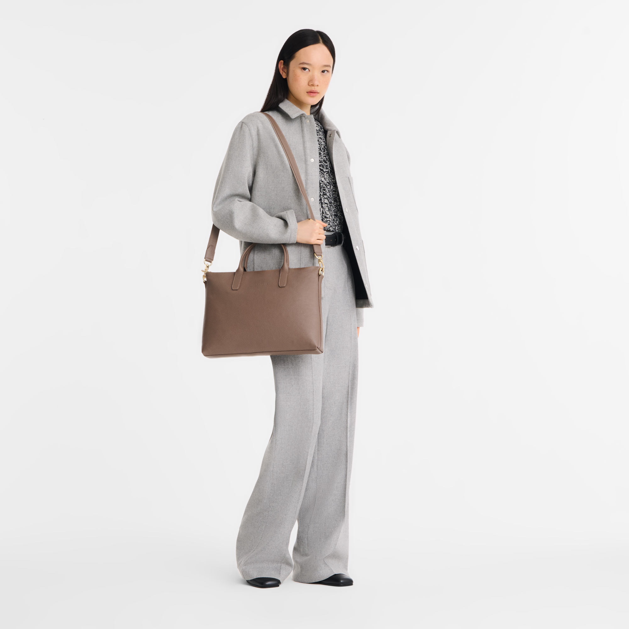 Le Foulonn&eacute; Briefcase S, Taupe