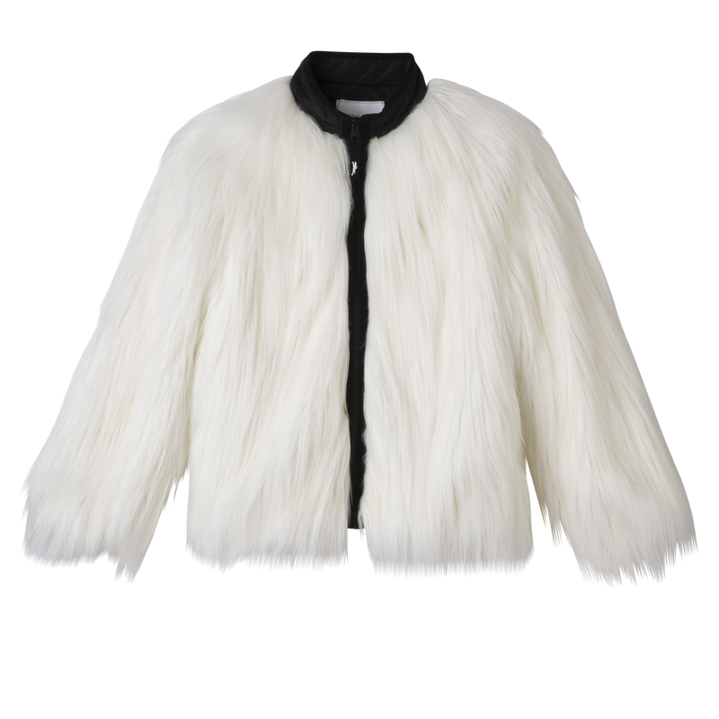 Topstitching short jacket Ecru - Faux fur | Longchamp US