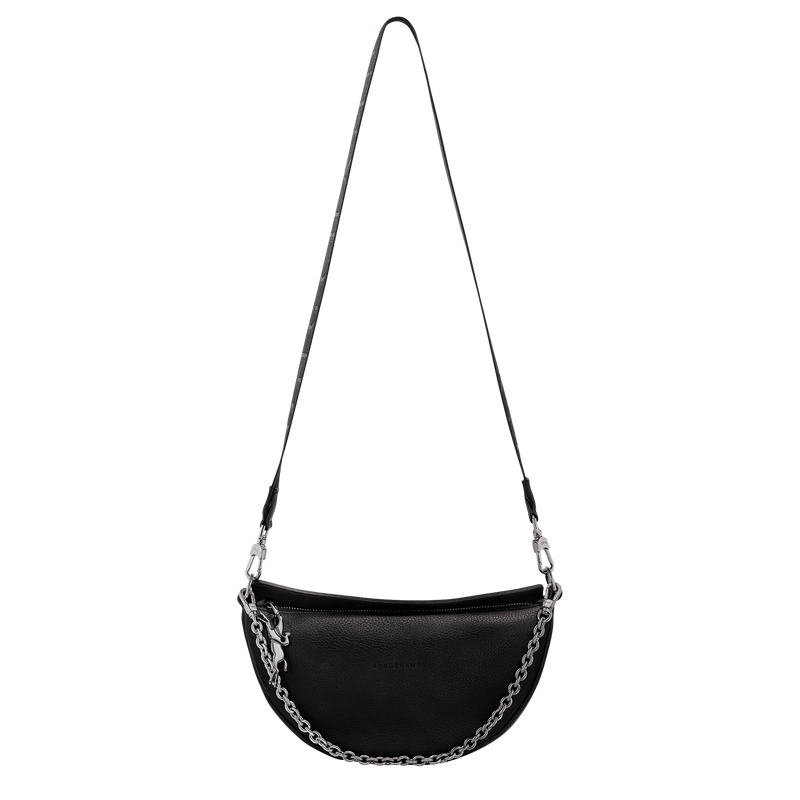 Longchamp black leather crossbody bag on sale