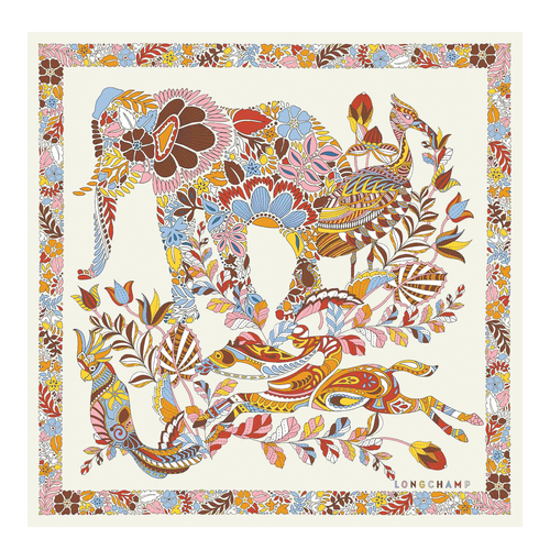 海外最新 ロンシャン フォレスト シルクスカーフ 50X50cm アプリコット 小物