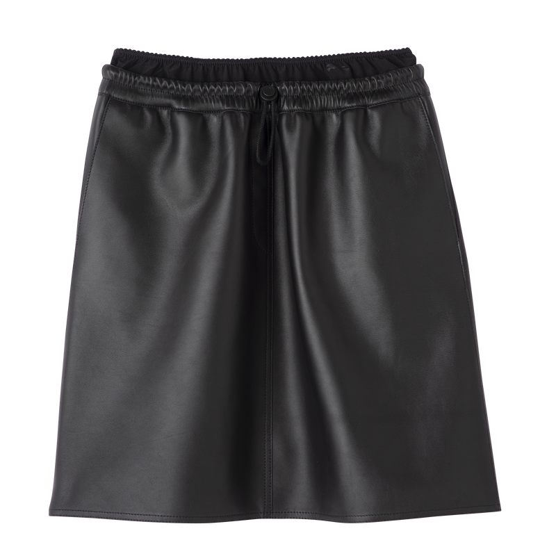 Jupe en cuir avec empiecement a la ceinture Cuir Noir Longchamp FR