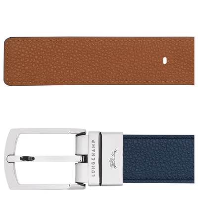 Le Foulonné Men's belt, Navy/Caramel