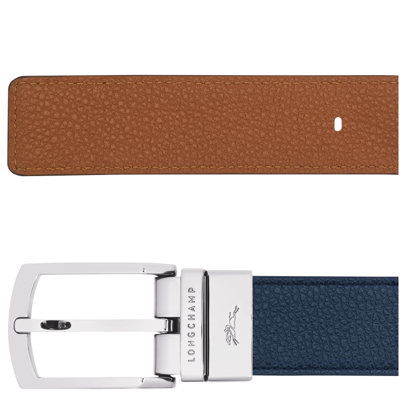 Le Foulonné Men's belt , Navy/Caramel - Leather  - View 2 of  4