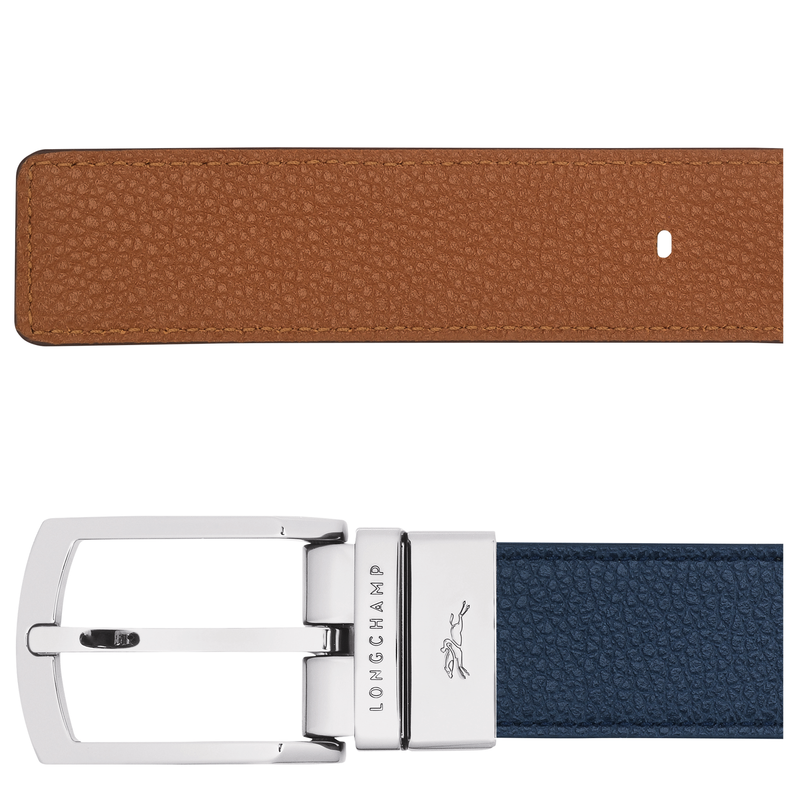 Le Foulonné Men's belt, Navy/Caramel