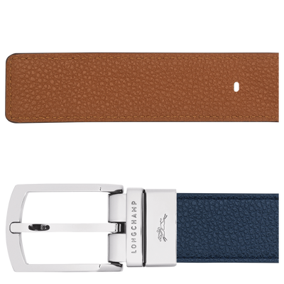 Le Foulonné Men's belt, Navy/Caramel