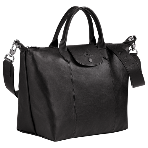 Le Pliage Cuir Top handle bag M, Black