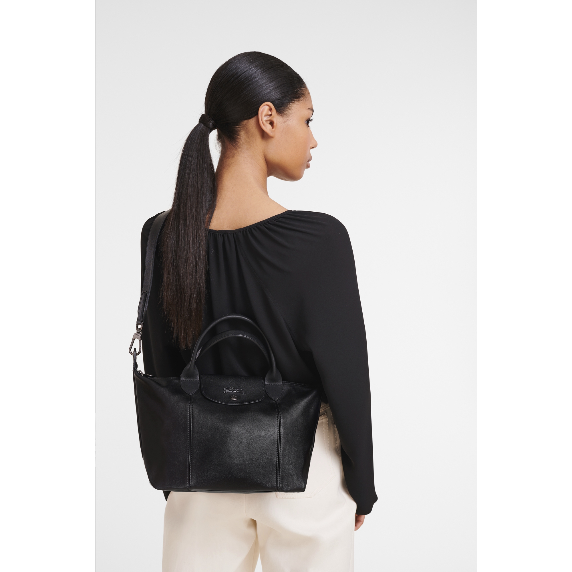 longchamp mini le pliage cuir leather top handle bag