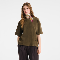 Short leather top , Khaki - Leather