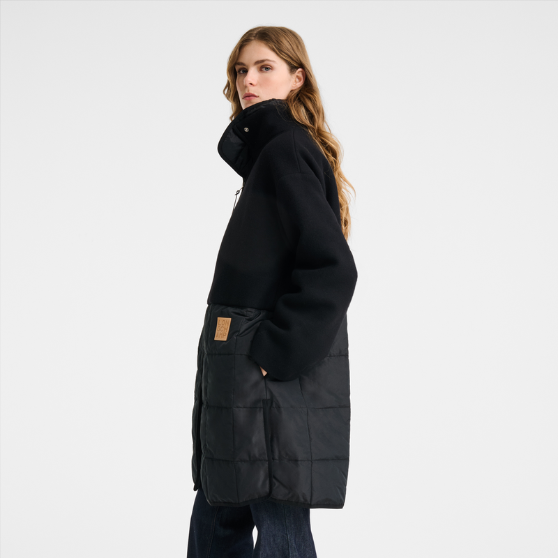 Coat , Black/Black - Wool cloth and quilting  - View 3 of  3