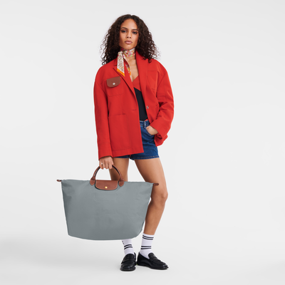 Le Pliage Original L Travel bag , Steel - Recycled canvas
