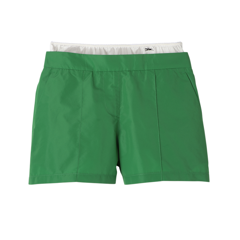 Short pants with belt patch , Green - Technical taffeta  - View 1 of  4
