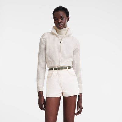 null Zip collar short cardigan, Ecru