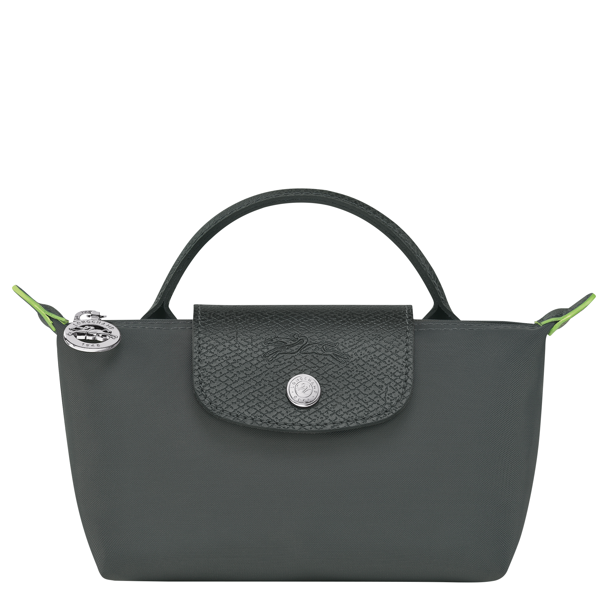 Le Pliage Green Pouch with handle, Graphite