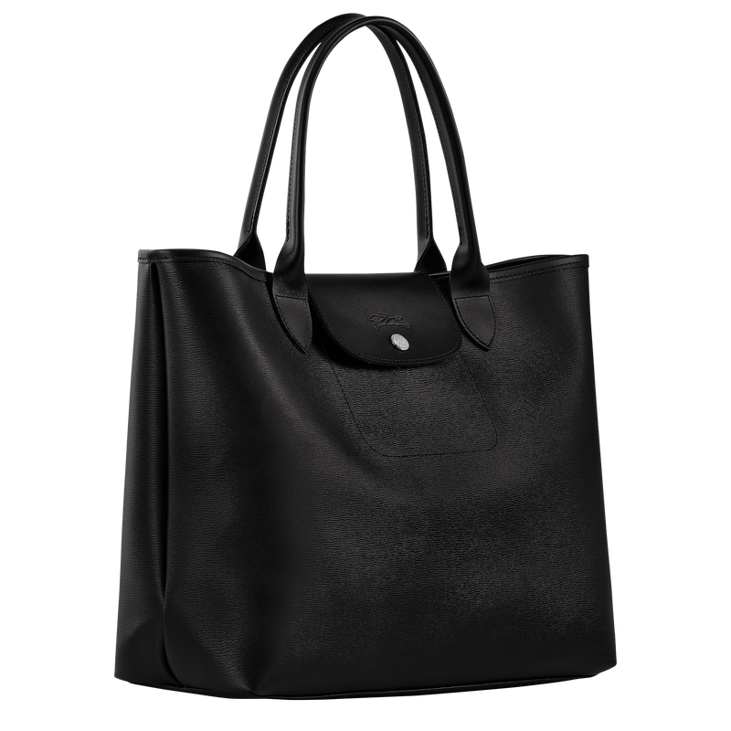 Longchamp Black Coated Canvas and Leather Le Pliage Tote Longchamp