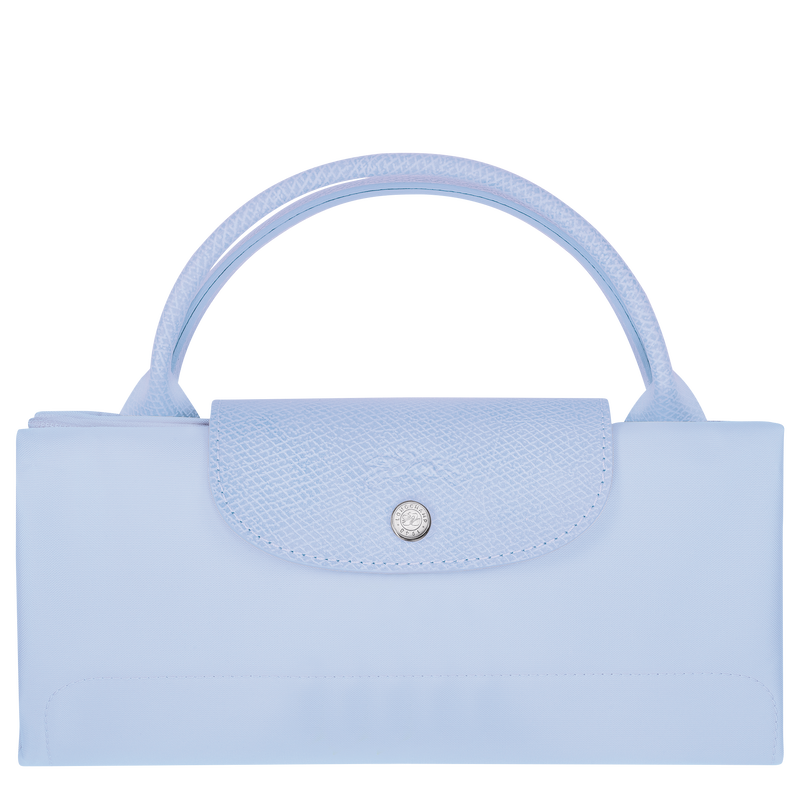 Longchamp Mini Le Pliage Cuir Leather Top Handle Bag In Sky Blue