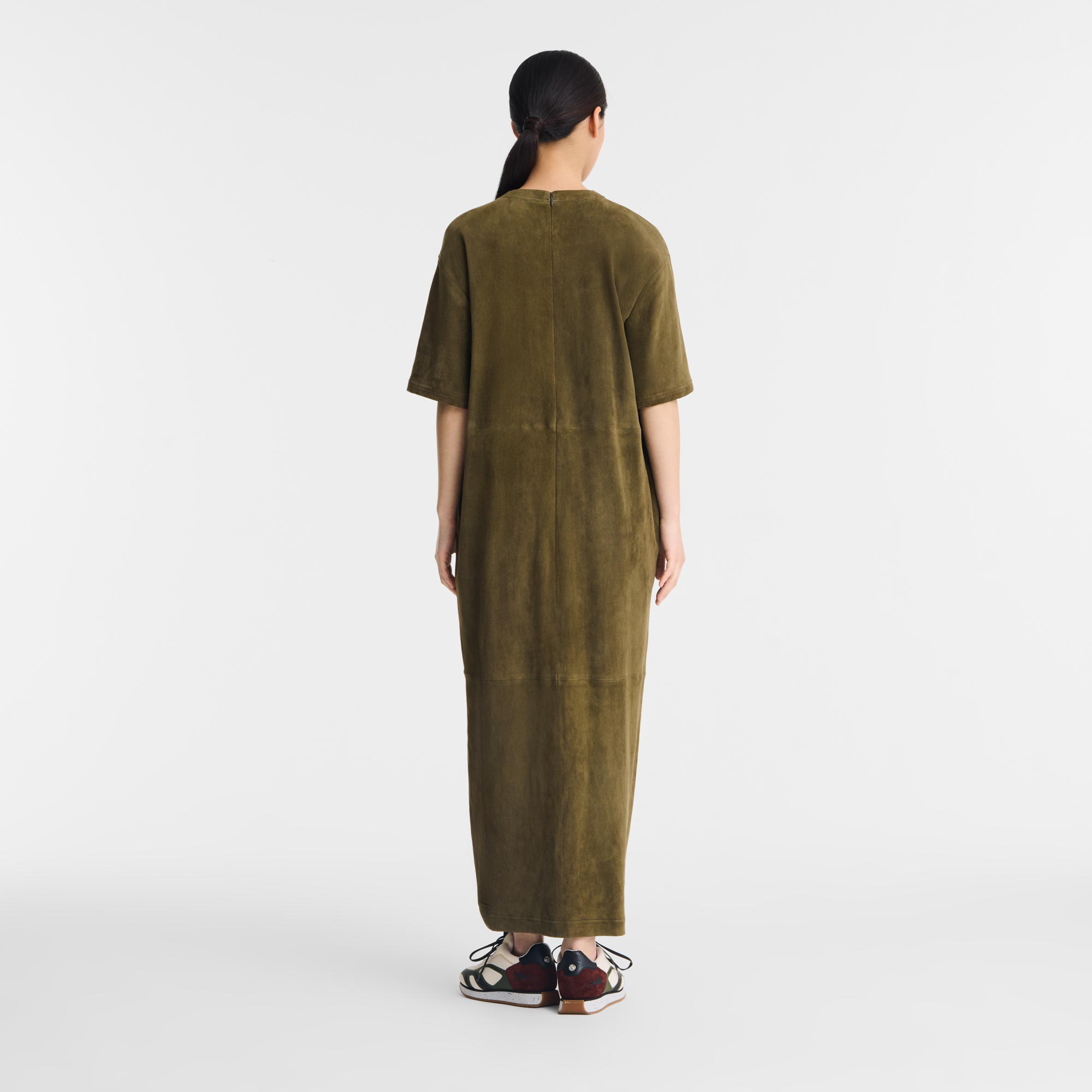 null Vestido comprido em couro, Caqui