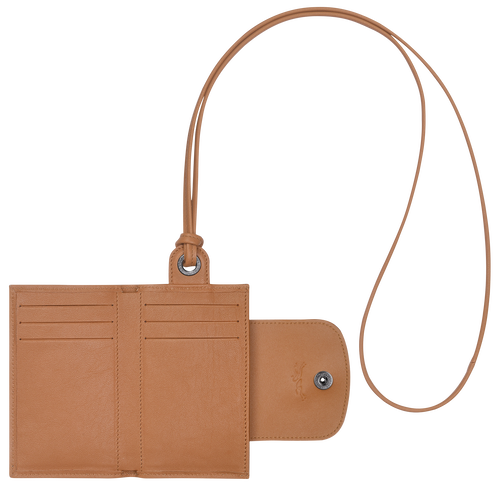 Le Pliage Cuir Card holder with necklace, Hazelnut