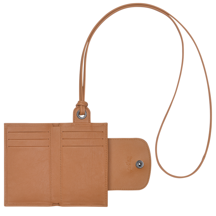 Le Pliage Cuir Card holder with necklace, Hazelnut